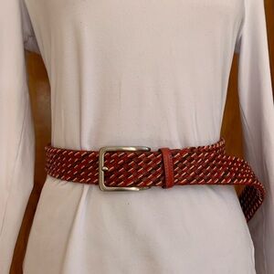 TORINO Italian red, braided cord belt with polished nickel buckle Size 36 VVGUC